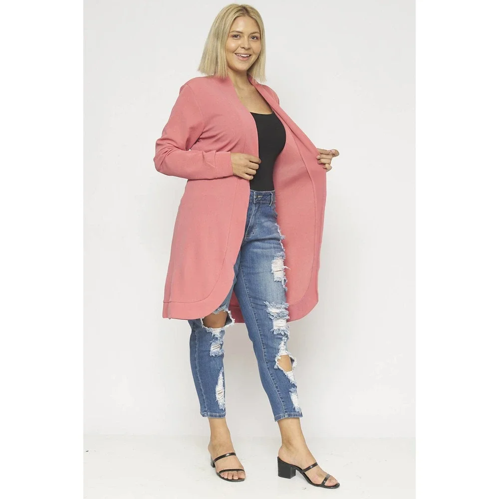 PLUS MAUVE OPEN FRONT LONG CARDIGAN - Picture 3 of 4